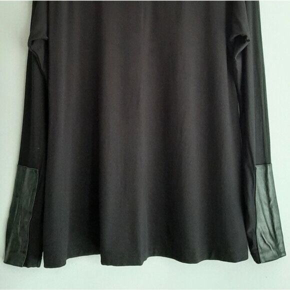 CLUB MONACO / Mixed Media Faux Leather Sleeve End Panels Top Black Sz S - Picture 9 of 11